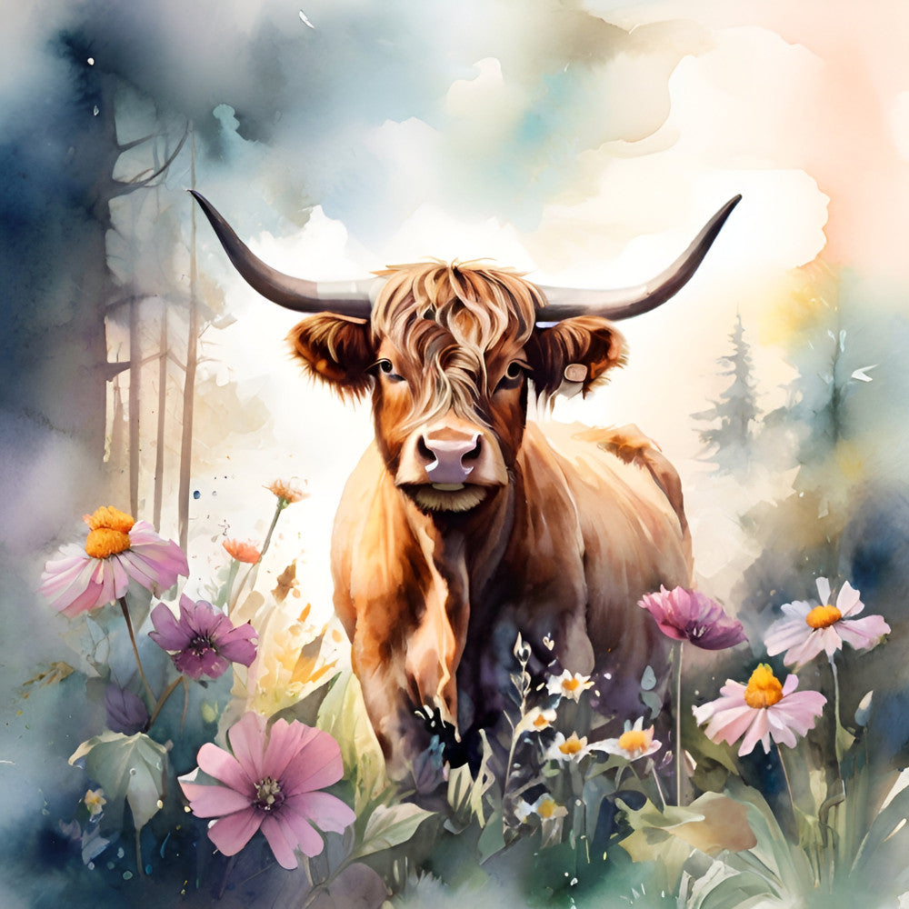 Highland Cow Art Fabric Panel 10