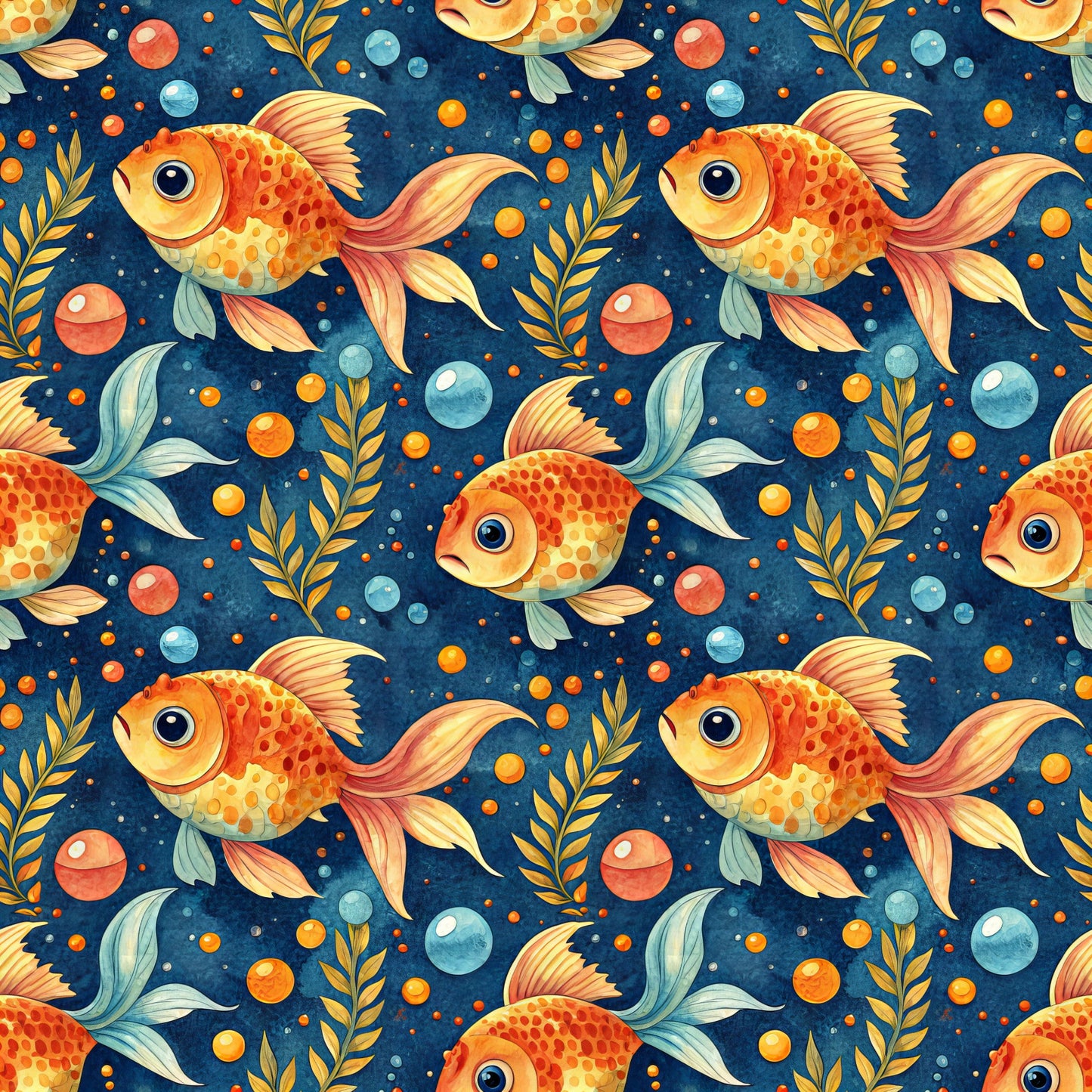Daily Deal: Goldfish Underwater Pattern 1 Quilting Cotton Fabric - 45" x 1 Yard"