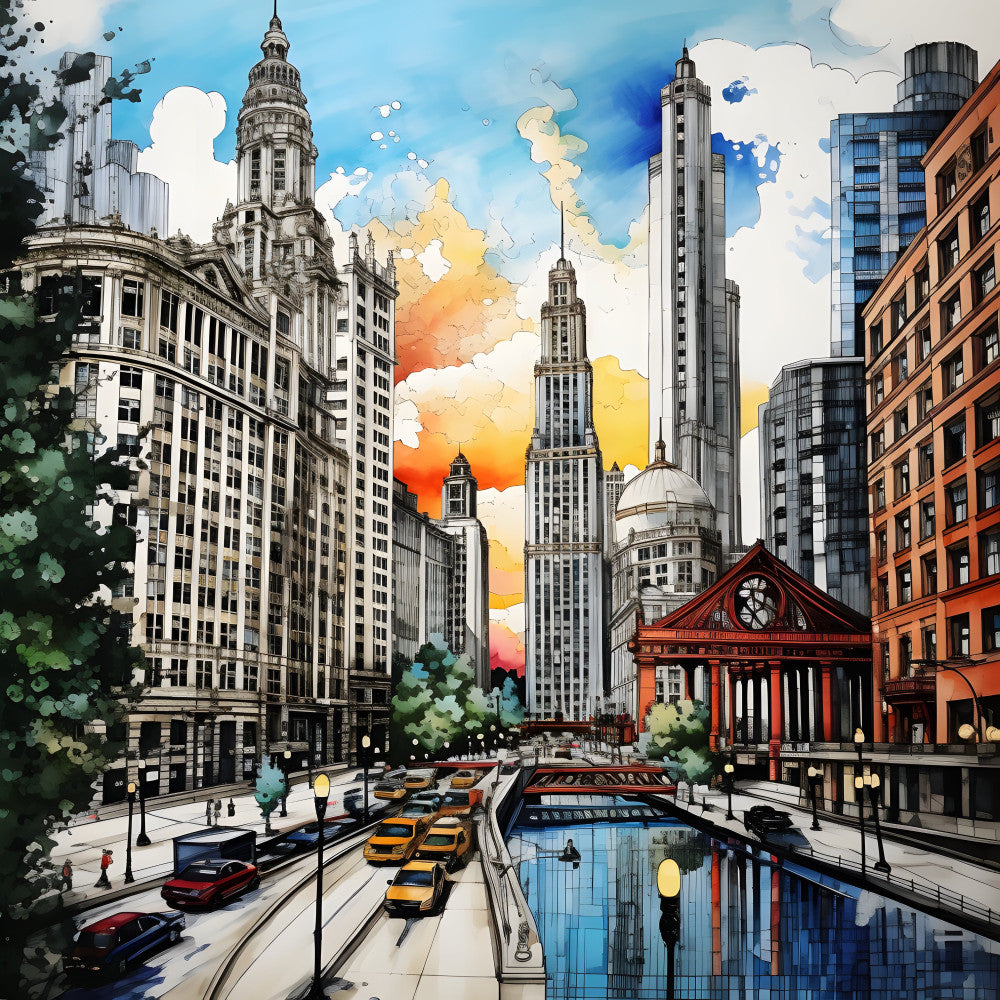 Pen and Ink Chicago Fabric Panel 3