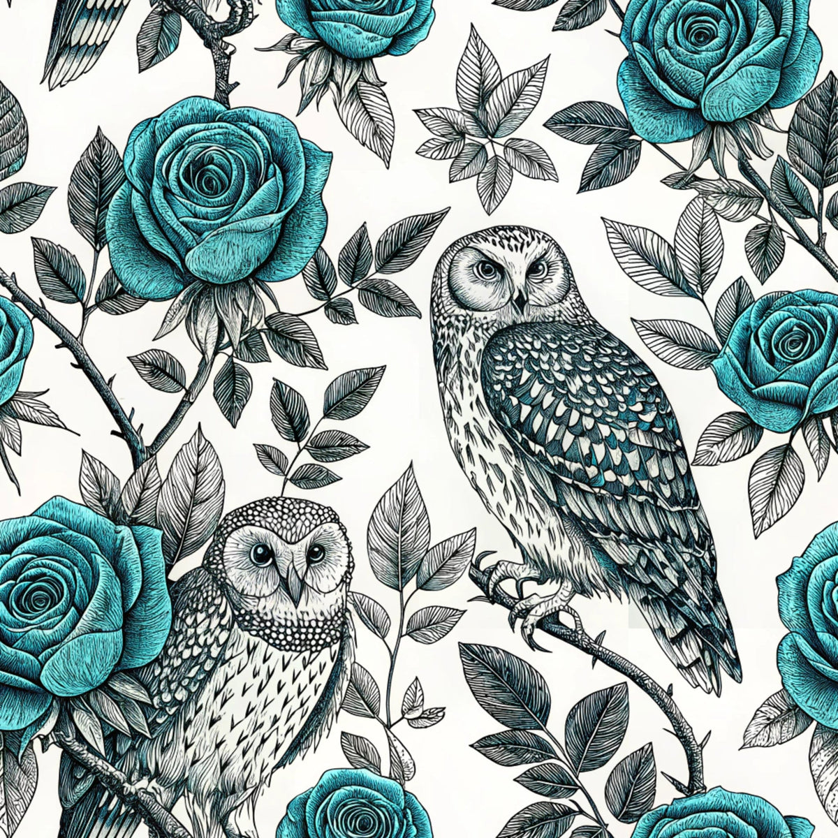Daily Deal: Turquoise Night Birds Pattern 28 Quilting Cotton Fabric - 45" x 2 Yards"