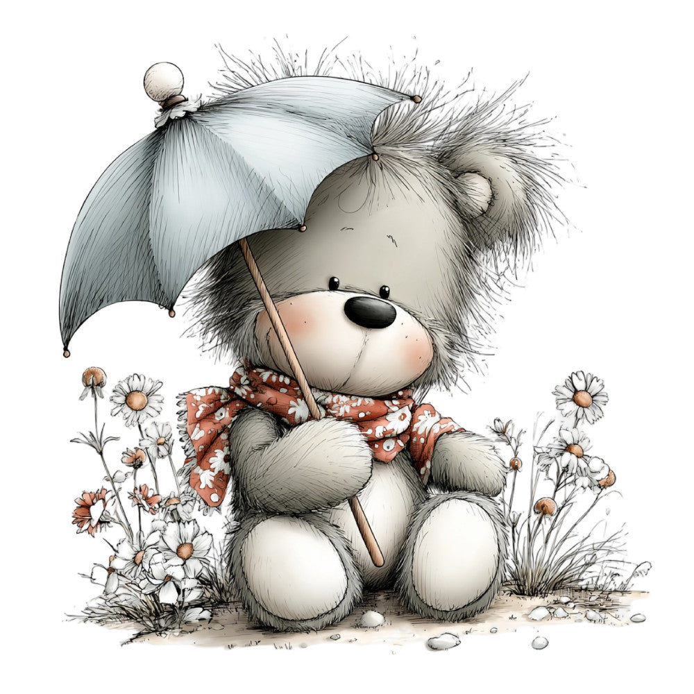 Whimsical Summer Teddy Bear Fabric Panel 1