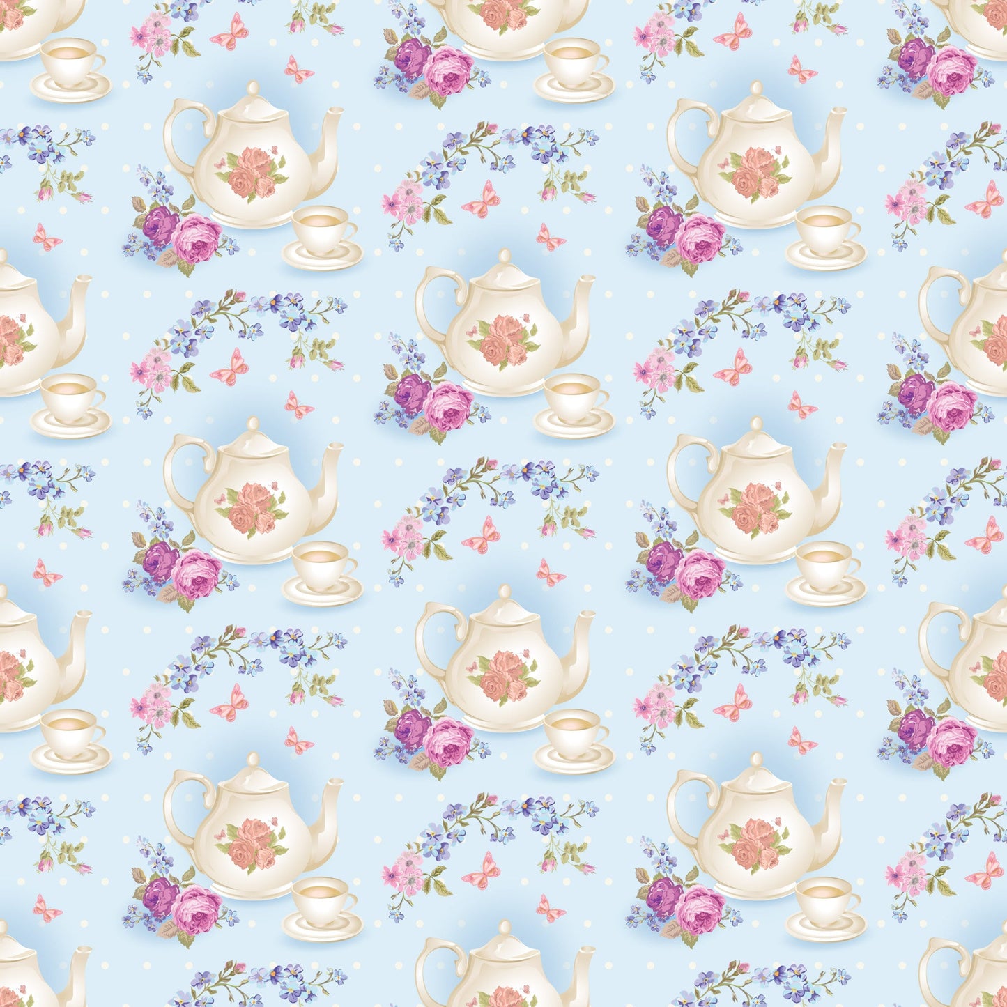 Daily Deal: Pink Tea Party Pattern 6 Quilting Cotton Fabric - 45" x 3 Yards"