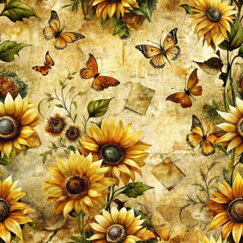 Daily Deal: Vintage Sunflowers and Butterflies Pattern 4 Quilting Cotton Fabric - 45" x 1 Yard"