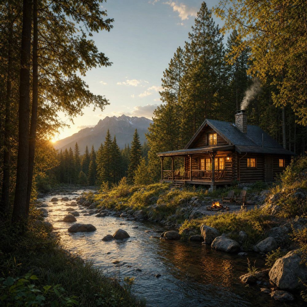 Cabin by the Creek Fabric Panel 1