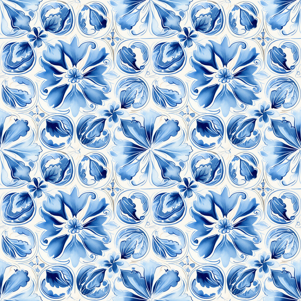 Blue Handpainted Tiles Fat Quarter Bundle