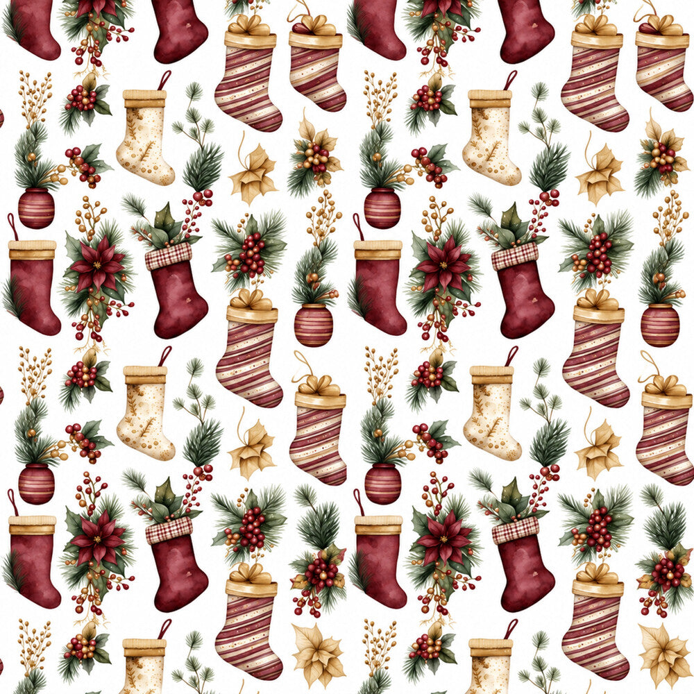 Vintage Burgundy Christmas Fat Quarter Bundle