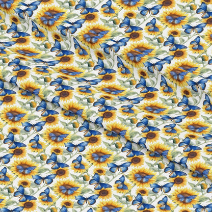 Sunflower and Butterfly Pattern 20 Quilting Cotton Fabric