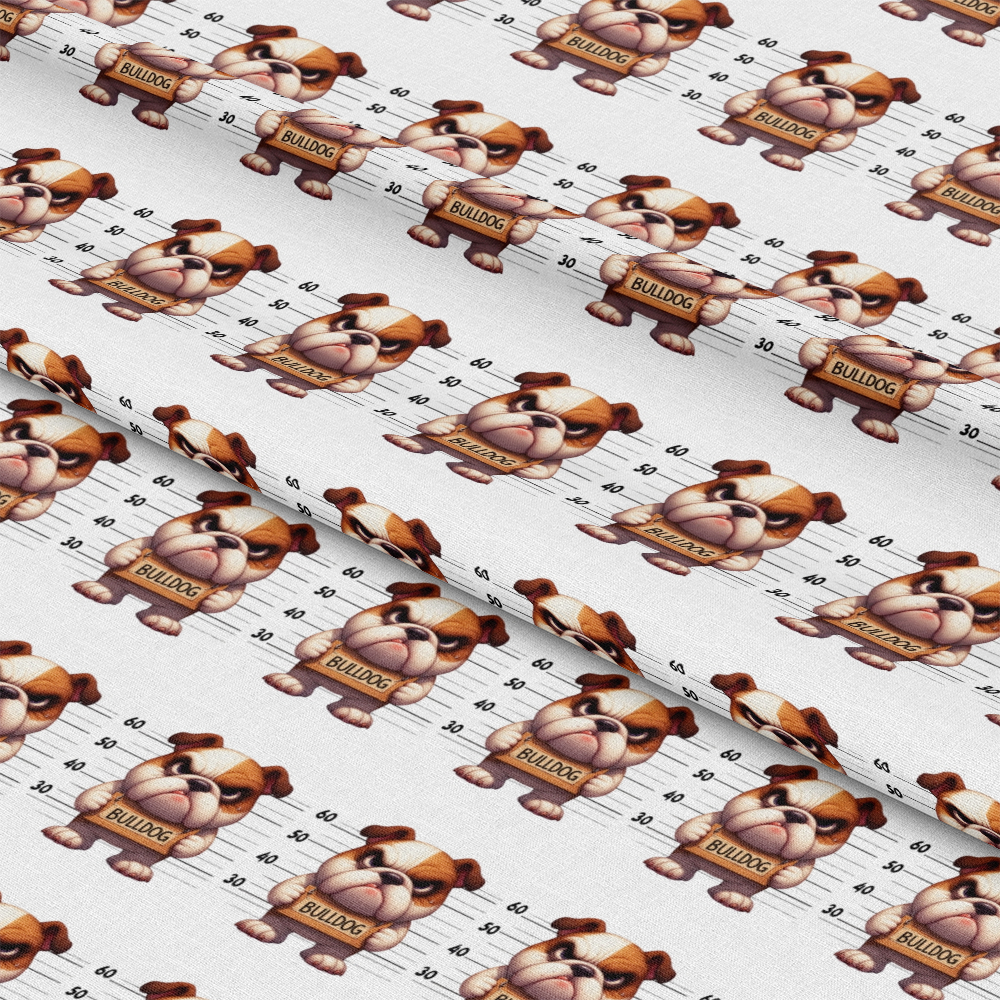 Doggie Mugshots Bulldog Pattern Quilting Cotton Fabric