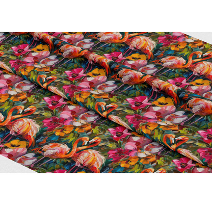 Floral Flamingos Painting Quilting Cotton Fabric