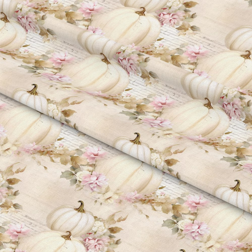 White Fall Pumpkins Pattern 2 Quilting Cotton Fabric