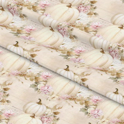 White Fall Pumpkins Pattern 2 Quilting Cotton Fabric