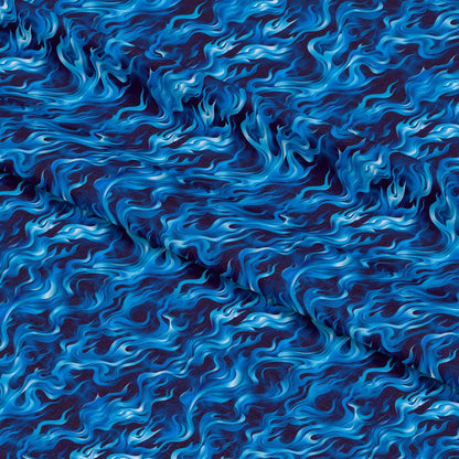 Blue Splash Fire Flame Pattern 1 Quilting Cotton Fabric
