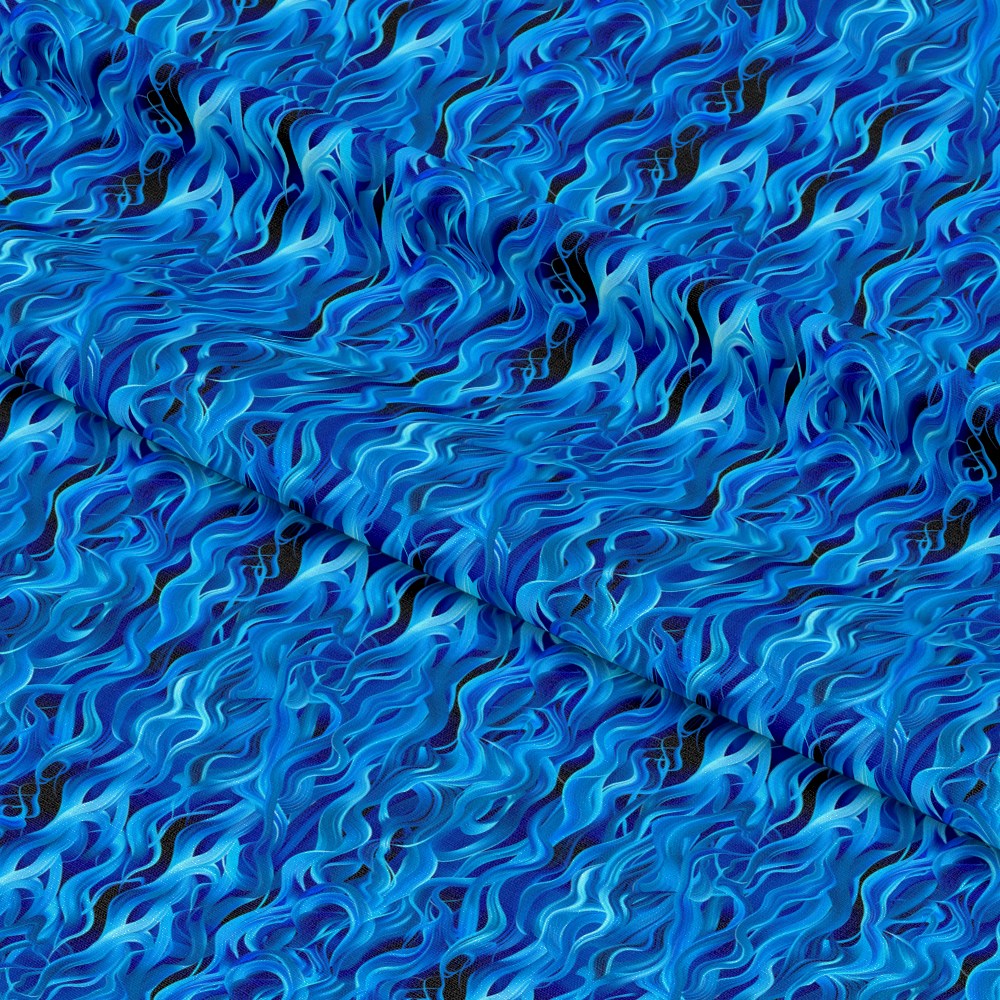 Blue Splash Fire Flame Pattern 13 Quilting Cotton Fabric