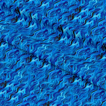 Blue Splash Fire Flame Pattern 13 Quilting Cotton Fabric