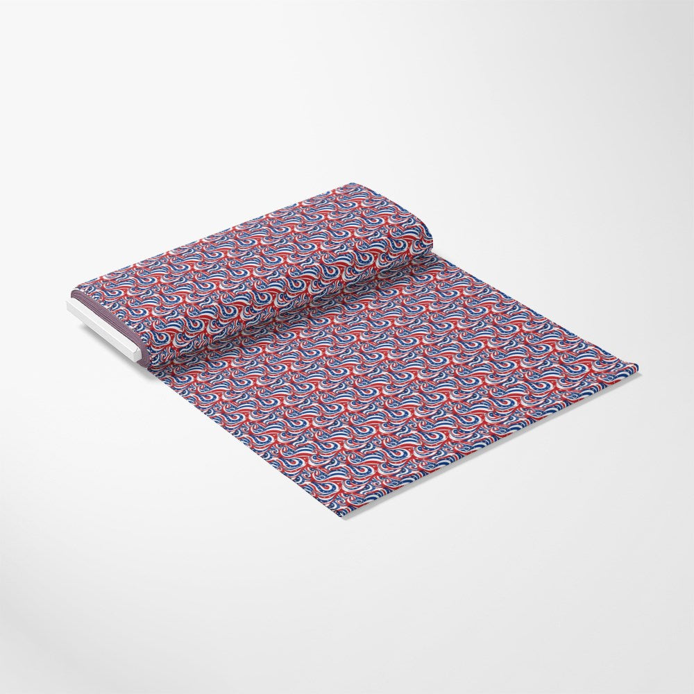 - USA Flag Swirls Pattern 12 Quilting Cotton Fabric  
- fabric roll  
- cotton textile  
- red, white, blue colors  
- patriotic design  
- swirling shapes  
- quilting material  
- yardage fabric  
- American theme  
- decorative cloth
