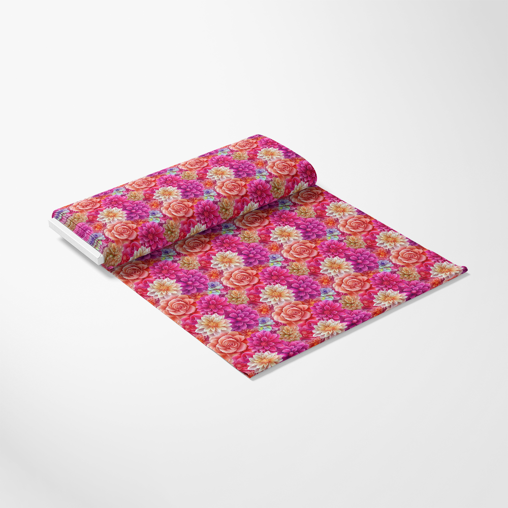 3D Colorful Florals Pattern 6 Quilting Cotton Fabric, quilting fabric, cotton textile, colorful florals, vibrant flowers, pink, purple, orange, red, floral design, floral print, fabric roll, premium quilting cotton, decorative fabric, sewing material, crafting fabric