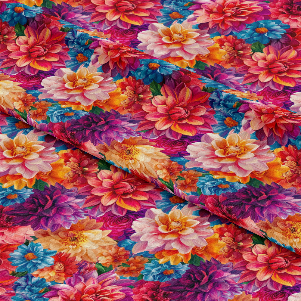 3D Colorful Florals Pattern 7 Quilting Cotton Fabric showing vibrant floral designs in shades of pink, purple, orange, yellow, blue, and green, featuring quilting, cotton material, multicolor flowers, botanical print, textile, yardage, fabric for sewing, decorative cloth, premium quilting fabric.