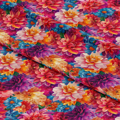 3D Colorful Florals Pattern 7 Quilting Cotton Fabric showing vibrant floral designs in shades of pink, purple, orange, yellow, blue, and green, featuring quilting, cotton material, multicolor flowers, botanical print, textile, yardage, fabric for sewing, decorative cloth, premium quilting fabric.