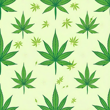 Pattern of green cannabis leaves on a light green background.