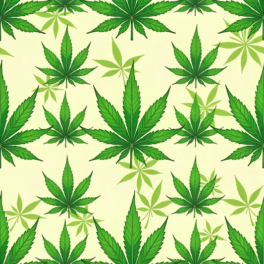 Pattern of green cannabis leaves on a light yellow background.