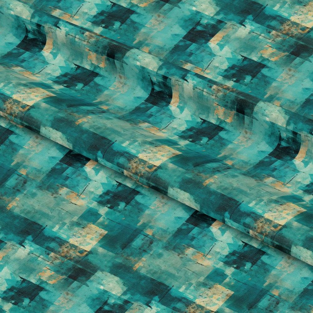 Teal Grunge Pattern 8 Quilting Cotton Fabric