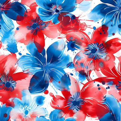 4th of July Watercolor Floral Pattern 9 Quilting Cotton Fabric