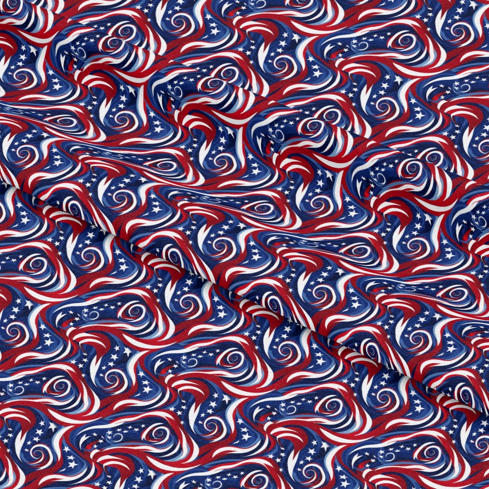 USA Flag Swirls Pattern 7 Quilting Cotton Fabric