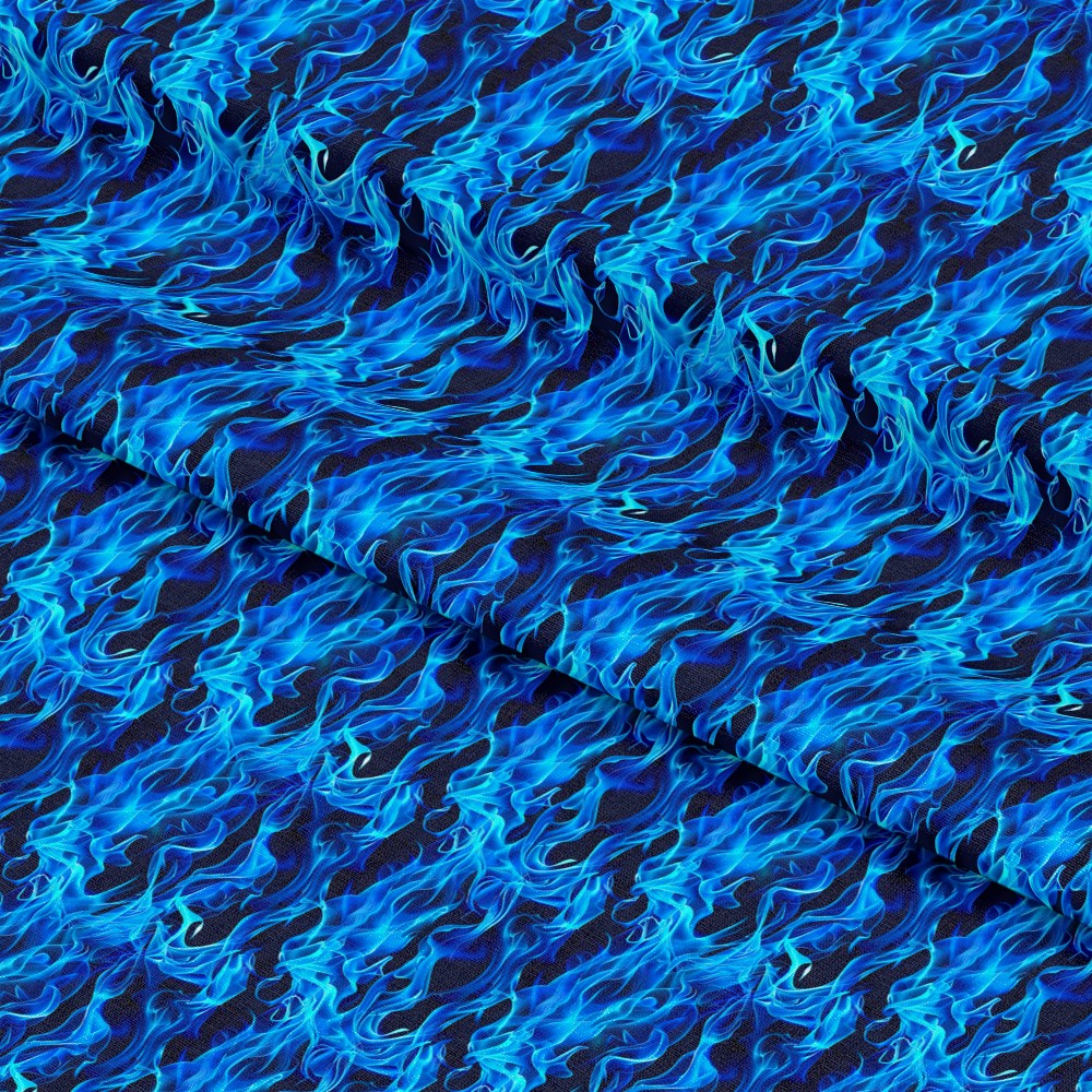 Blue Splash Fire Flame Pattern 10 Quilting Cotton Fabric