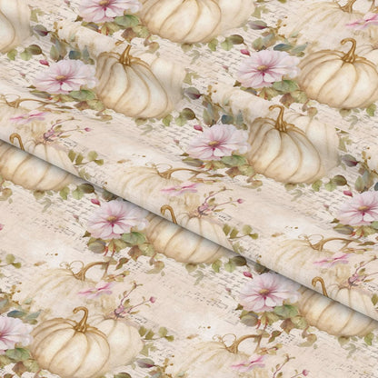 White Fall Pumpkins Pattern 1 Quilting Cotton Fabric