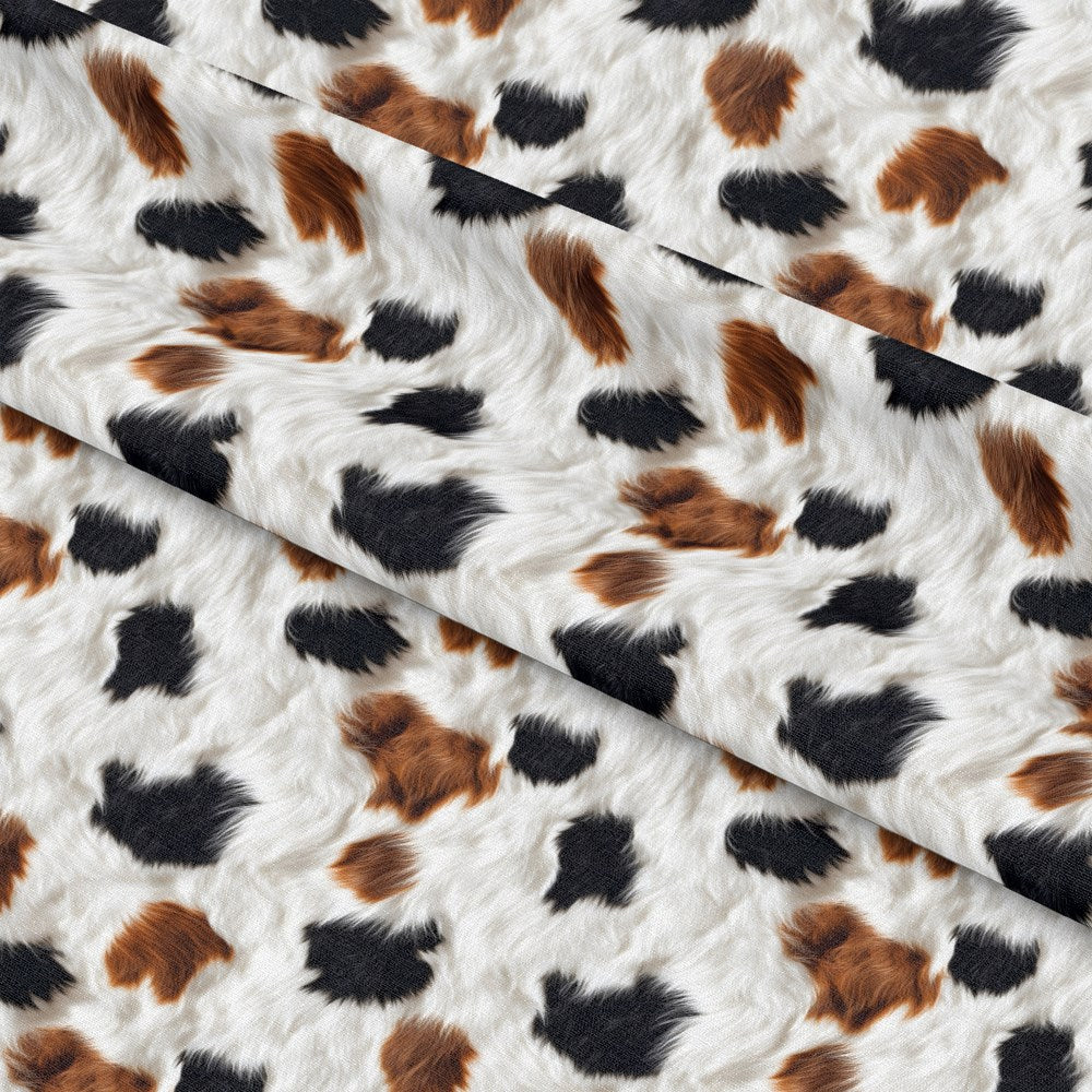 - Bold Brown and White Cow Pattern 15 Quilting Cotton Fabric  
- Brown spots, white background  
- Black spots, dairy-inspired print  
- Quilting material, cotton textile  
- Animal print, rustic farm style  
- Soft texture, natural colors  
- Fabric for crafts, sewing projects