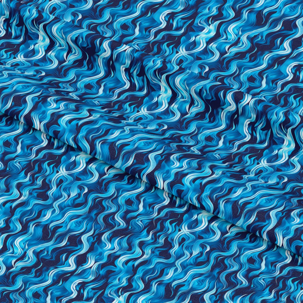 Blue Splash Fire Flame Pattern 7 Quilting Cotton Fabric