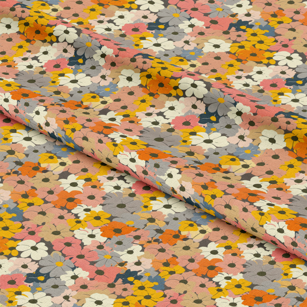 70s Retro Flowers Pattern 4 Quilting Cotton Fabric vibrant floral design vintage style multi color blossoms soft textile cotton fabric yardage seamless spring summer garden craft quilting fabric