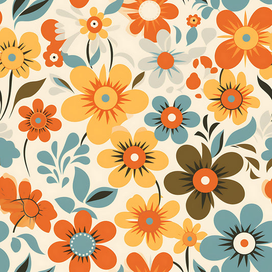 70s Retro Groovy Floral Pattern 14 Quilting Cotton Fabric