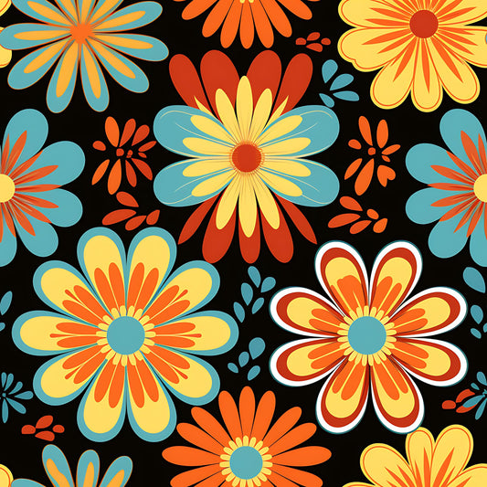 70s Retro Groovy Floral Pattern 19 Quilting Cotton Fabric