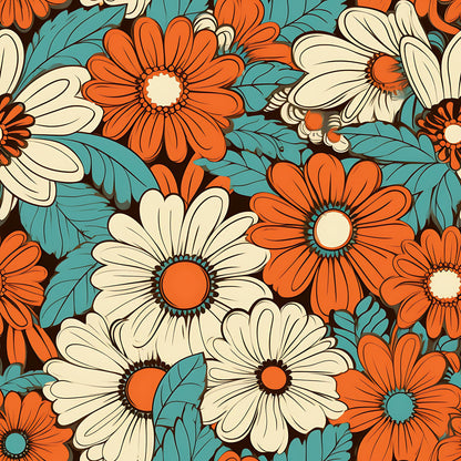 70s Retro Groovy Floral Pattern 21 Quilting Cotton Fabric