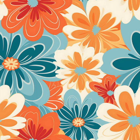 70s Retro Groovy Floral Pattern 24 Quilting Cotton Fabric