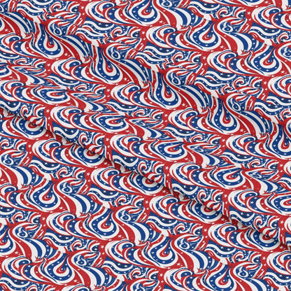 USA Flag Swirls Pattern 12 Quilting Cotton Fabric, red, white, blue, patriotic, swirling stripes, stars, cotton textile, quilt material, vibrant, decorative, US-themed textile, yardage fabric, smooth texture, crafting fabric, Americana design