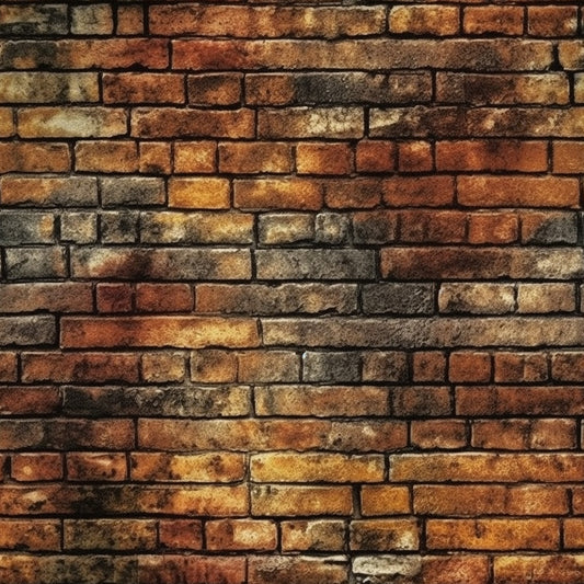 A close-up view of a brick wall with varying shades of brown, orange, and gray, showing an aged and textured surface.