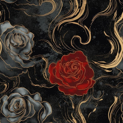 Gothic Vortex Pattern 3 Quilting Cotton Fabric, quilting, cotton, fabric, floral, rose, red, gray, black, swirling, ornate, vintage, decorative, elegant, textured, premium