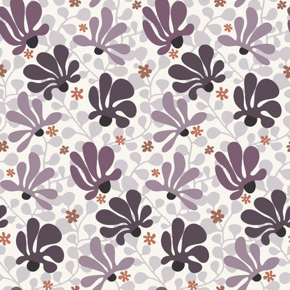 Retro Floral Pattern 11 Quilting Cotton Fabric, floral design, vintage style, purple shades, lavender, mauve, soft pink, cream background, decorative textile, quilting material, cotton material, traditional print, premium fabric, sewing craft, patchwork fabric, botanical motif, elegant colors, garden flowers