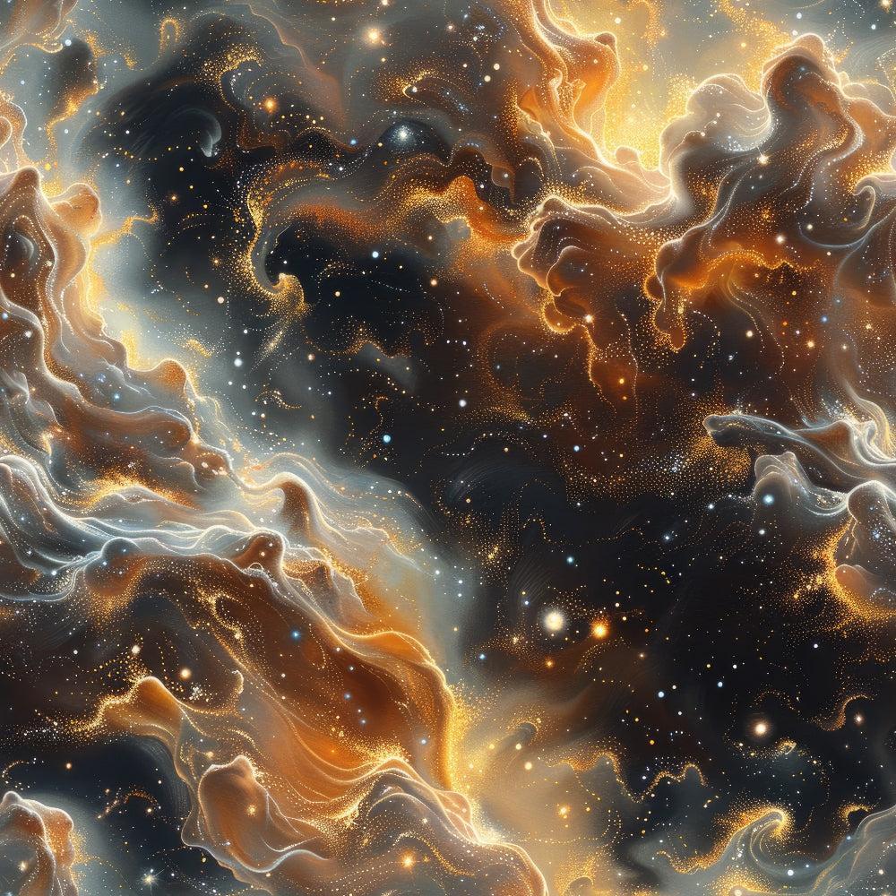 - Endless Night Pattern 6 Quilting Cotton Fabric  
- cosmic design  
- starry night  
- swirling nebula  
- dark blue  
- black  
- gold  
- bronze  
- celestial  
- quilt material  
- soft texture  
- premium cotton  
- fabric for quilting