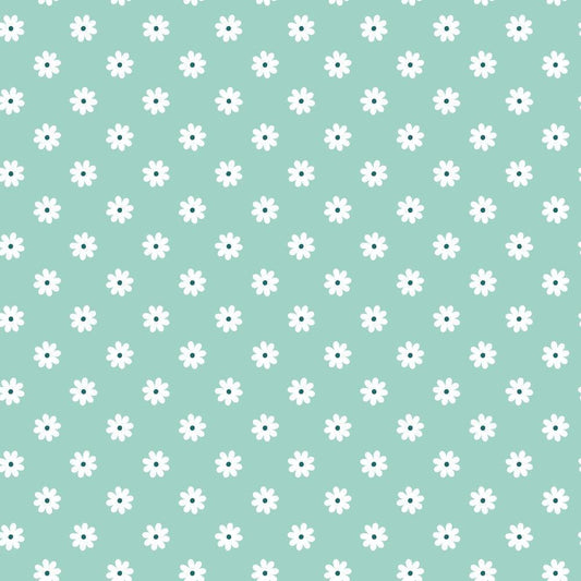 - Daisies on Mint Quilting Cotton Fabric
- Quilting
- Cotton
- Floral
- Small white flowers
- Mint green background
- Soft texture
- Patterned fabric
- Premium material
- Craft fabric