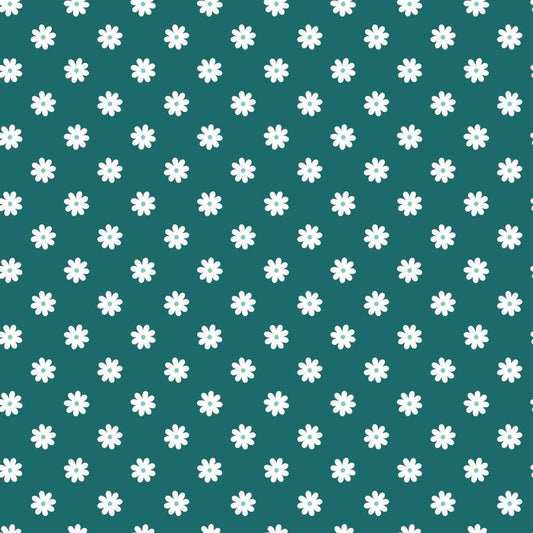 - Daisies on Teal Quilting Cotton Fabric  
- White floral pattern  
- Teal background  
- Quilting cotton material  
- Yardage fabric  
- Soft texture  
- Floral design  
- Premium quilting fabric  
- Continuous fabric length  
- Traditional printed fabric