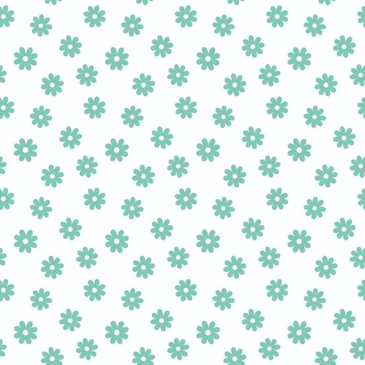 Mint Daisies Quilting Cotton Fabric, quilting, cotton, fabric, mint, green, daisies, floral, flower pattern, small flowers, soft texture, printed cotton, fabric yardage, sewing material, crafting fabric, delicate design, light background, nature-inspired, botanical, premium quality