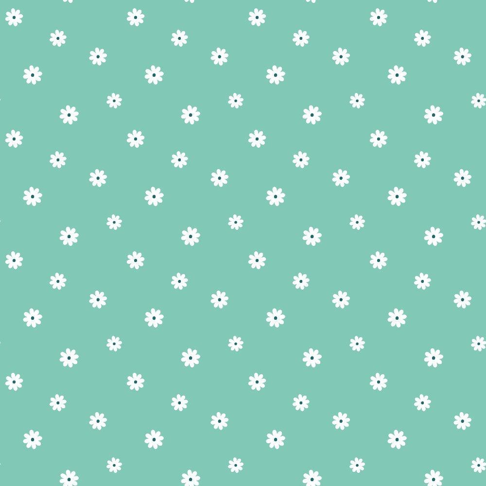- Tiny Daisies on Mint Quilting Cotton Fabric  
- Green background  
- White daisy flowers  
- Floral design  
- Quilting material  
- Cotton textile  
- Soft fabric  
- Craft fabric  
- Lightweight cotton  
- Patterned fabric