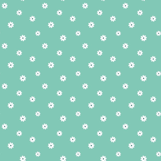 - Tiny Daisies on Mint Quilting Cotton Fabric  
- Green background  
- White daisy flowers  
- Floral design  
- Quilting material  
- Cotton textile  
- Soft fabric  
- Craft fabric  
- Lightweight cotton  
- Patterned fabric