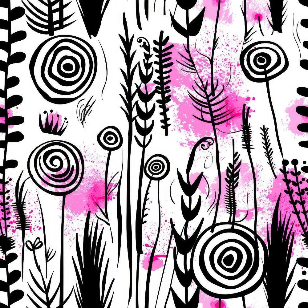 Inky Petals Pattern 10 Quilting Cotton Fabric, floral design, abstract flowers, black and white illustrations, pink splashes, botanical shapes, quilting fabric, cotton textile, artistic print, garden motif, handcrafted style, premium quilting cotton.