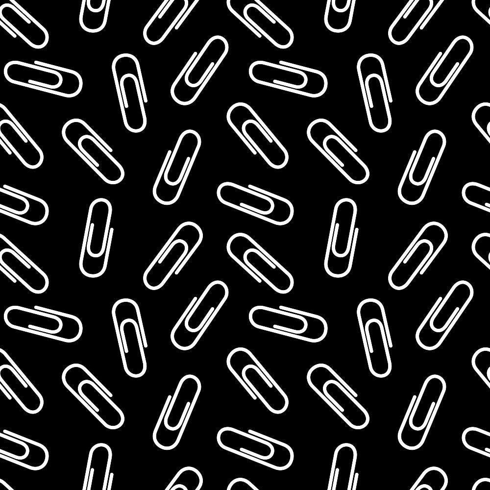 Back To School Elements Pattern 17 Quilting Cotton Fabric, black background, white paperclip illustrations, school supplies motif, seamless design, quilting textile, cotton material, educational theme, stationery pattern, crafting fabric, modern print, premium quilting cotton.