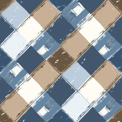 Blue and Brown Gingham Pattern 3 Quilting Cotton Fabric, quilting, cotton, fabric, blue, brown, cream, gingham, checkered, plaid, textile, material, soft, premium, sewing, crafting, patchwork, traditional, vintage, handmade