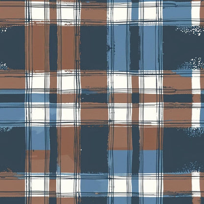 Blue and Brown Gingham Pattern 4 Quilting Cotton Fabric, plaid, checkered, textile, quilting, cotton, fabric, blue, brown, white, traditional, soft, premium, yardage, sewing, crafting, American-made.